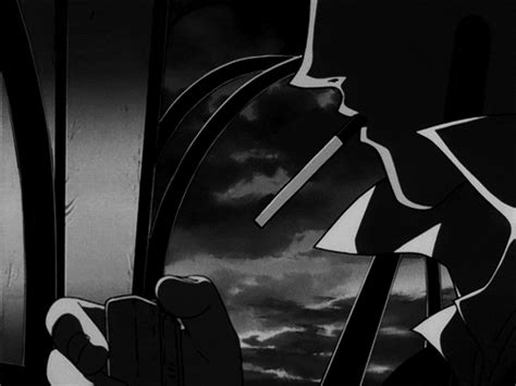 In a world where contrasts reign supreme, where the battle between light and darkness. . Black and white anime gif
